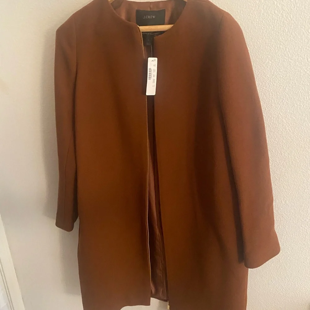JCREW Double Cloth Collarless Coat Rust Color - Picture 6 of 11